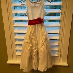 White dress, red sash, and headpiece girl’s size 12